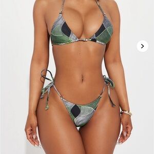 Green and Black Patterned Bikini Set